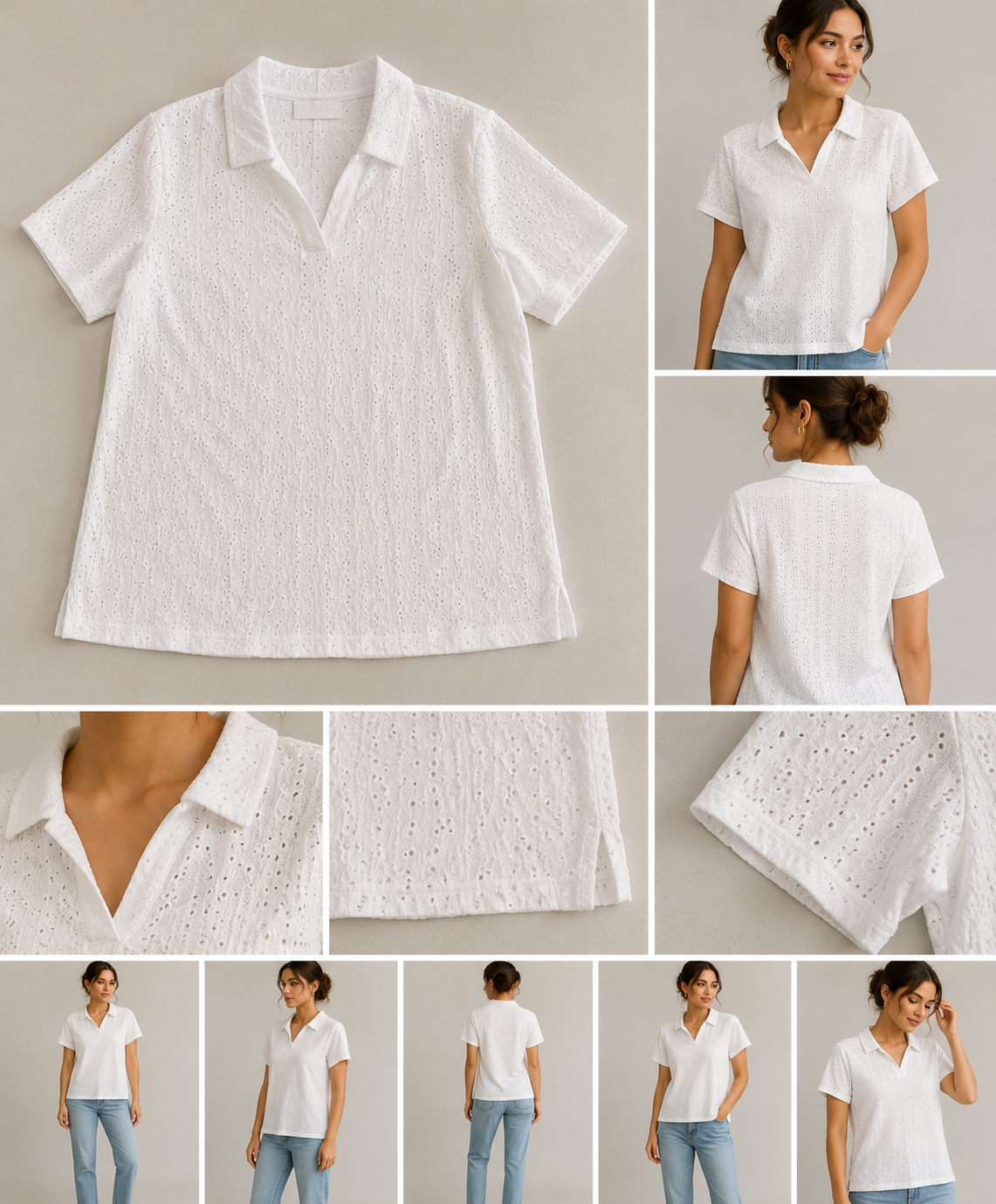 Polo Branco Cache Cache em Bordado Inglês – M/L