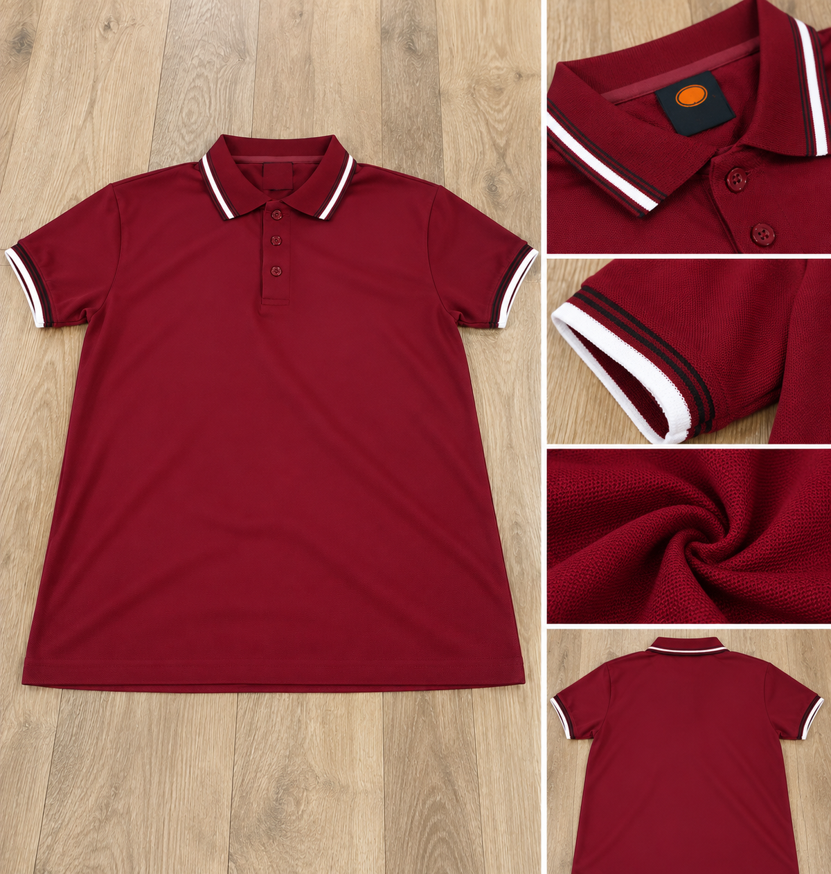 Polo de Homem Bordeaux com Detalhes Branco e Preto – Tamanho XL – Novo com Etiqueta
