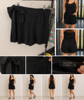 Saia preta mulher com laço decorativo no lado da cintura, corte fluido, marca Grand Voile L'atelier, tamanho 44 XL