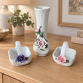 Segunda Mão | Conjunto Decorativo de 3 Peças em Porcelana com Flores