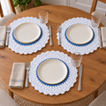 Conjunto de 3 Individuais de Mesa em Croché | Creme, Azul e Branco