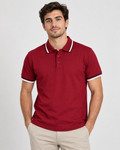 Polo de Homem Bordeaux com Detalhes Branco e Preto – Tamanho XL – Novo com Etiqueta