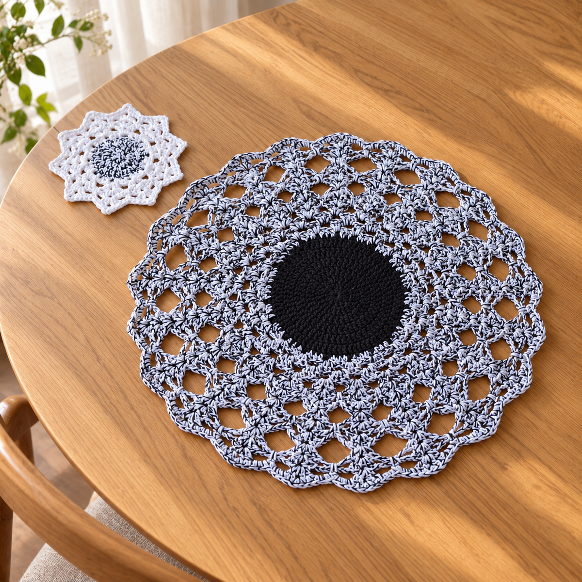 Conjunto de Mesa em Croché – 4 Individuais e 4 Bases para Copos
