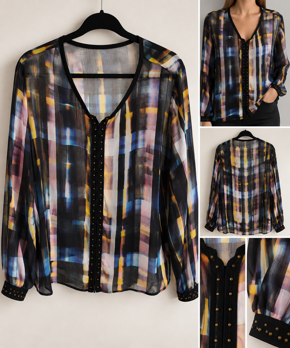 Segunda Mão | Blusa Multicolor Transparente com Detalhes em Tachas – Tamanho a Confirmar
