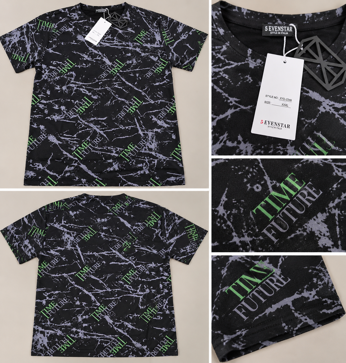 T-shirt de Homem 5 Evenstar “Time Future” Preta Estampada – Tamanho XXXL – Nova com Etiqueta