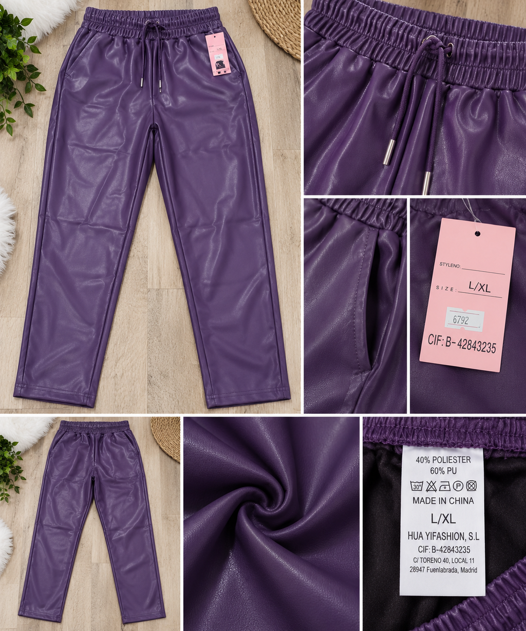 Calças Efeito Pele Roxas com Cintura Elástica – Tamanho L/XL – Novas