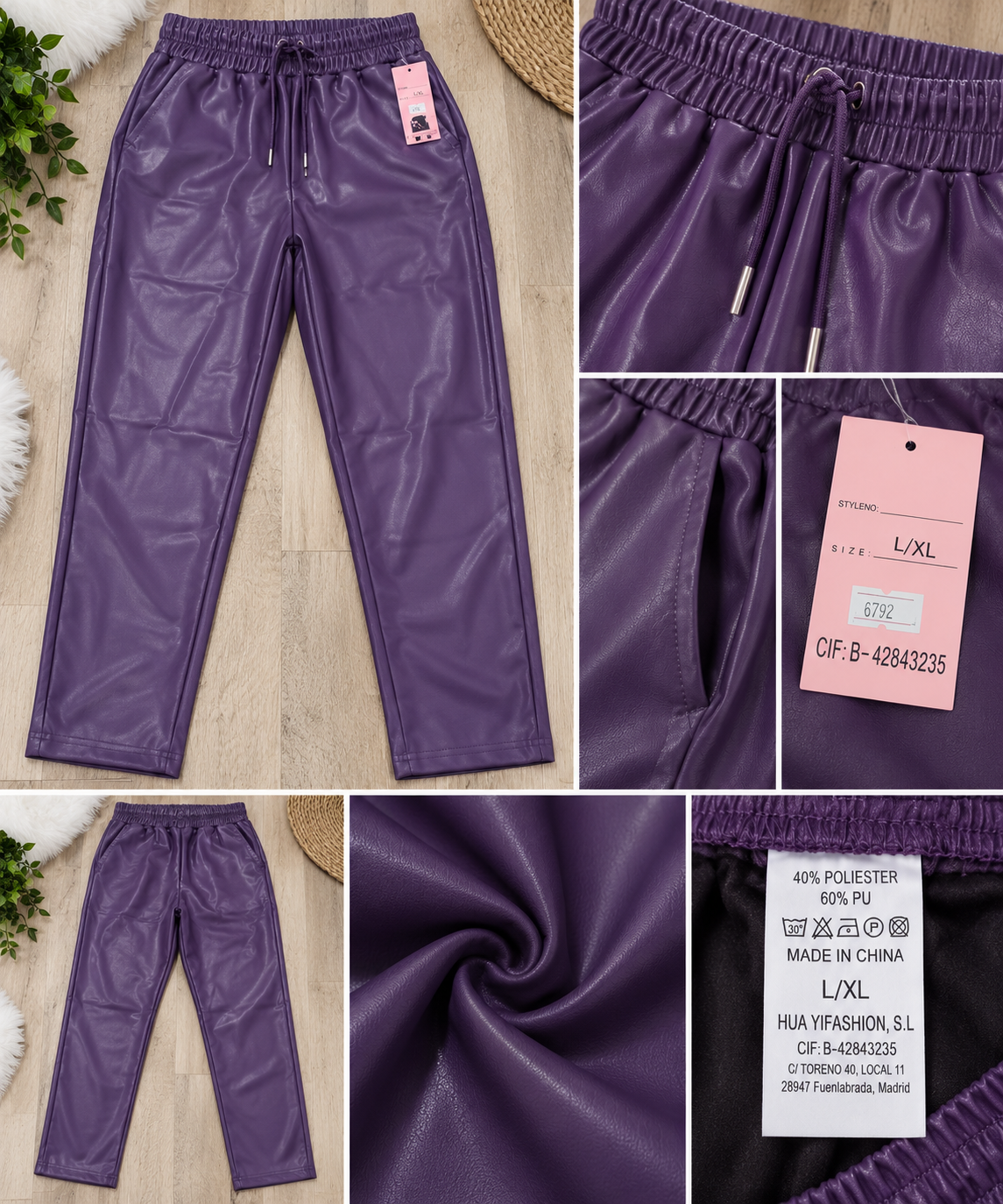 Calças Efeito Pele Roxas com Cintura Elástica – Tamanho L/XL – Novas