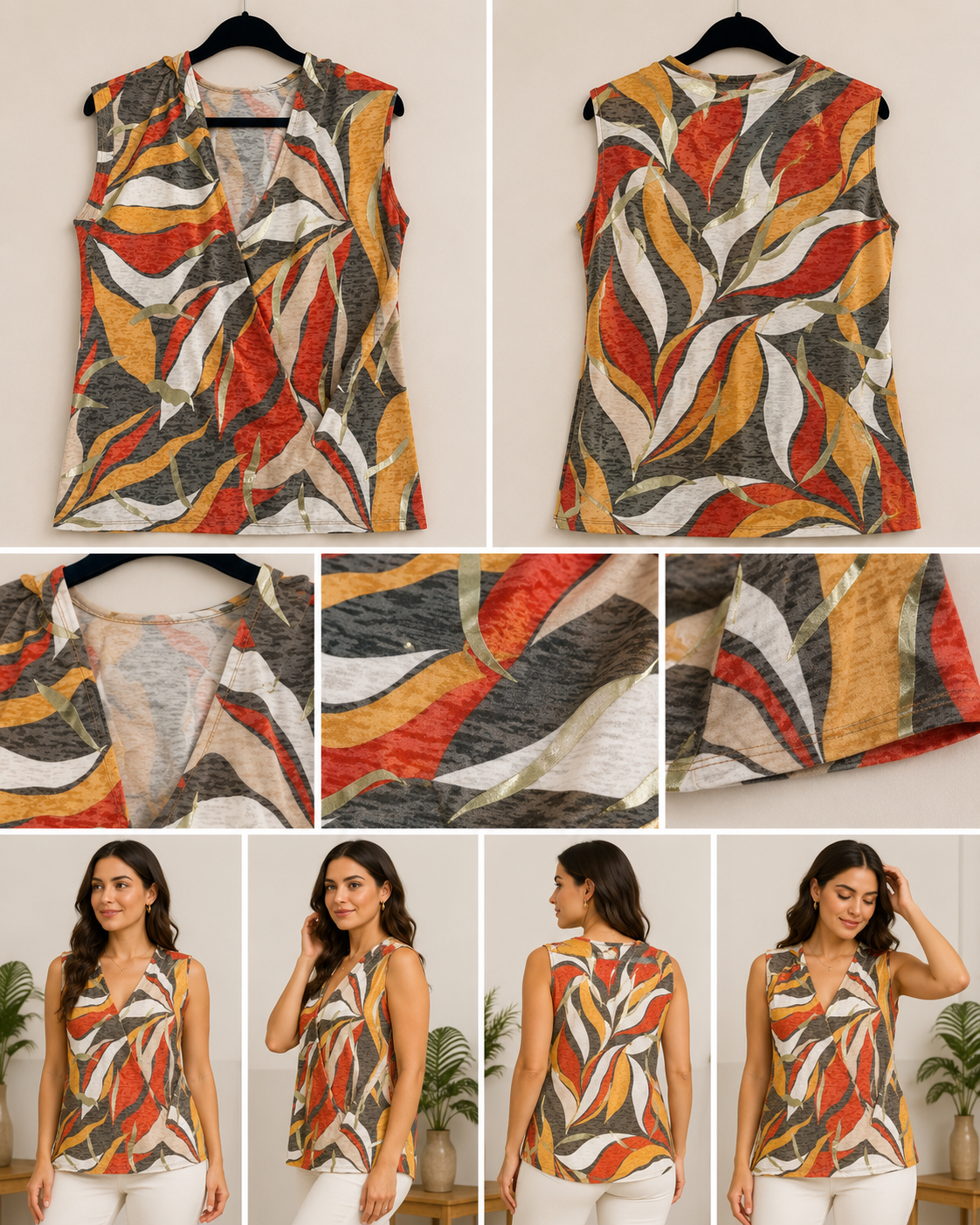 Top Fluido Estampado Multicolor Decote Cruzado – Sem Mangas
