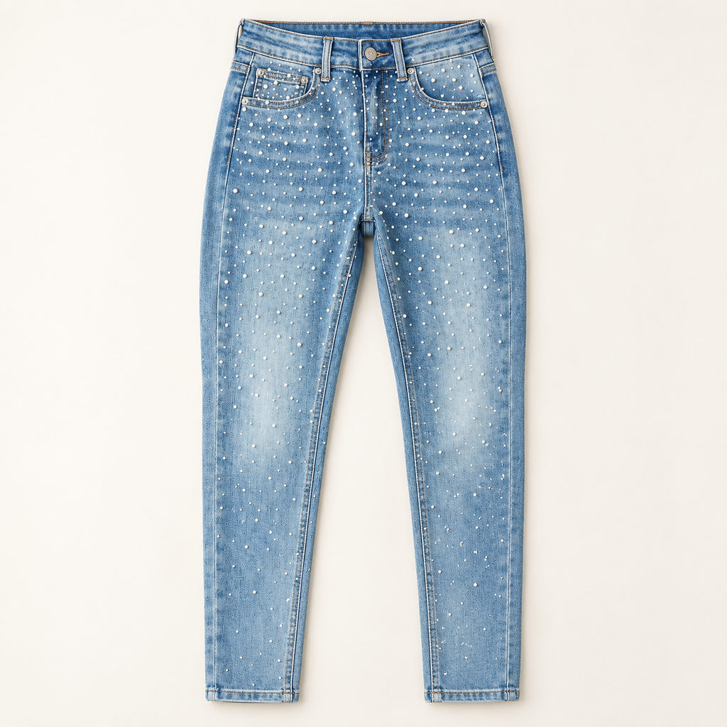 Segunda Mão | Jeans Skinny Azul-claro com Pérolas – XS/38