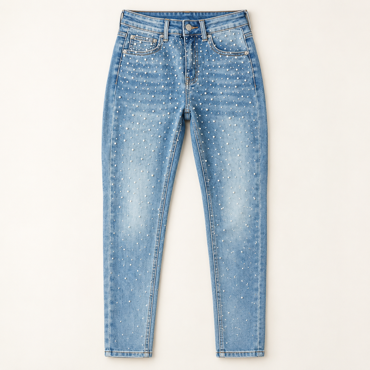 Segunda Mão | Jeans Skinny Azul-claro com Pérolas – XS/38