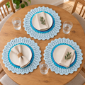 Conjunto de 3 Individuais de Mesa em Croché | Turquesa e Azul-Claro