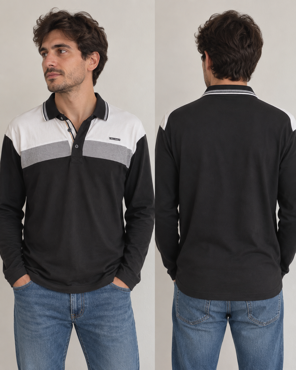 Segunda Mão | Polo Terre de Marins Preto, Branco e Cinzento – Tamanho XL