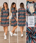 Vestido de Mulher com Estampado Ondulado Verde-Petróleo – Tamanho Único M–L – Made in Italy – Novo com Etiqueta