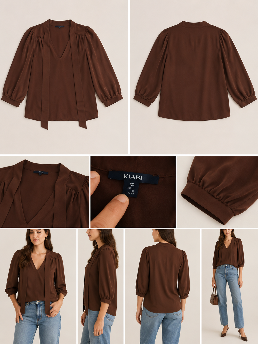 Blusa KIABI com Laço – Castanho (XS)