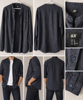 Segunda Mão | Camisa H&M Azul-Marinho Escuro com Gola Mao – Tamanho XL