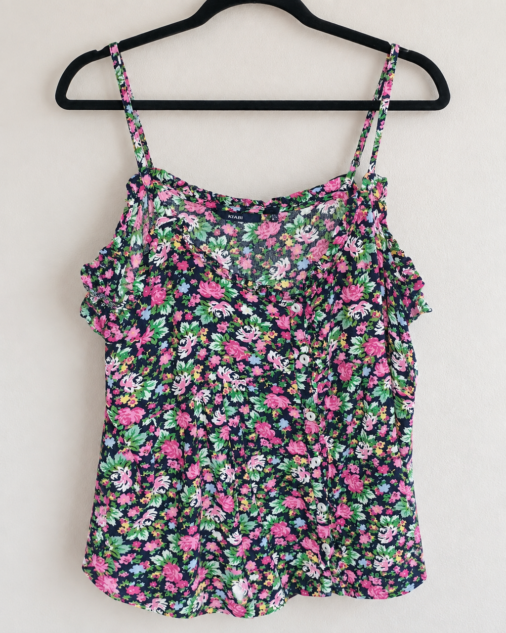 Segunda Mão | Top Floral KIABI com Alças e Folhos – Tamanho XL