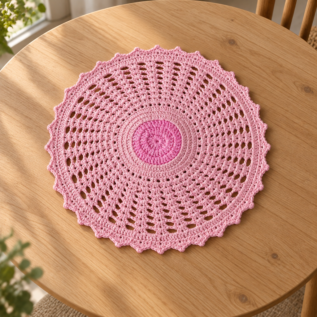 Conjunto de 3 Individuais de Mesa em Croché Rosa
