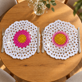 Conjunto de 2 Individuais de Mesa em Croché | Amarelo e Rosa