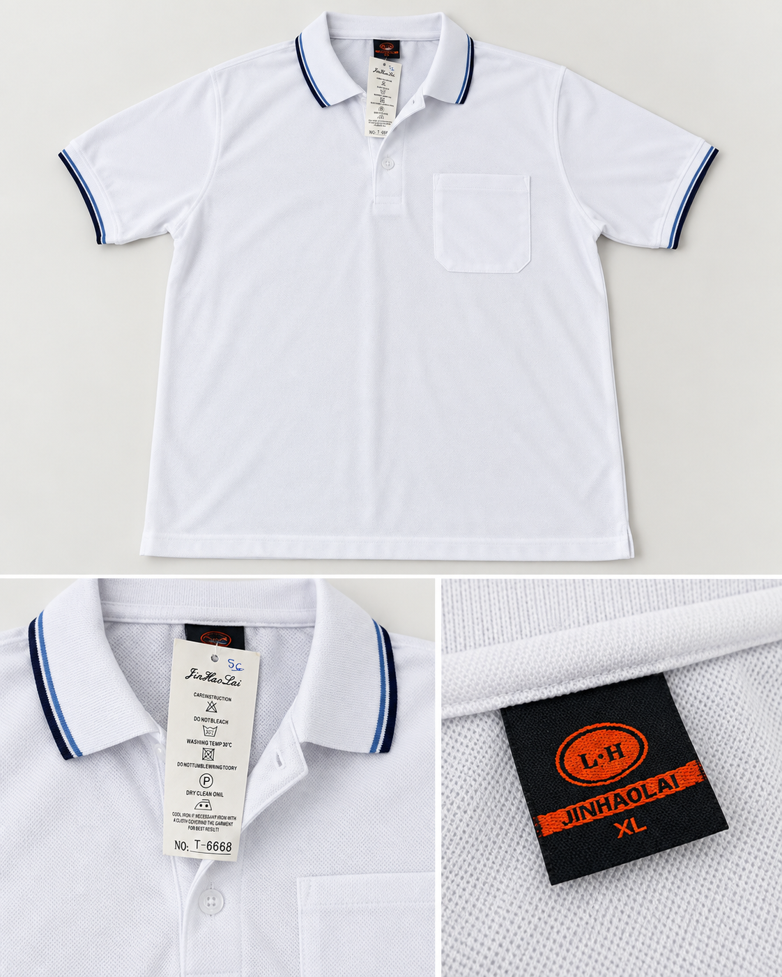 Polo de Homem Branco com Detalhes Azul-Marinho – Tamanho XL – Novo com Etiqueta
