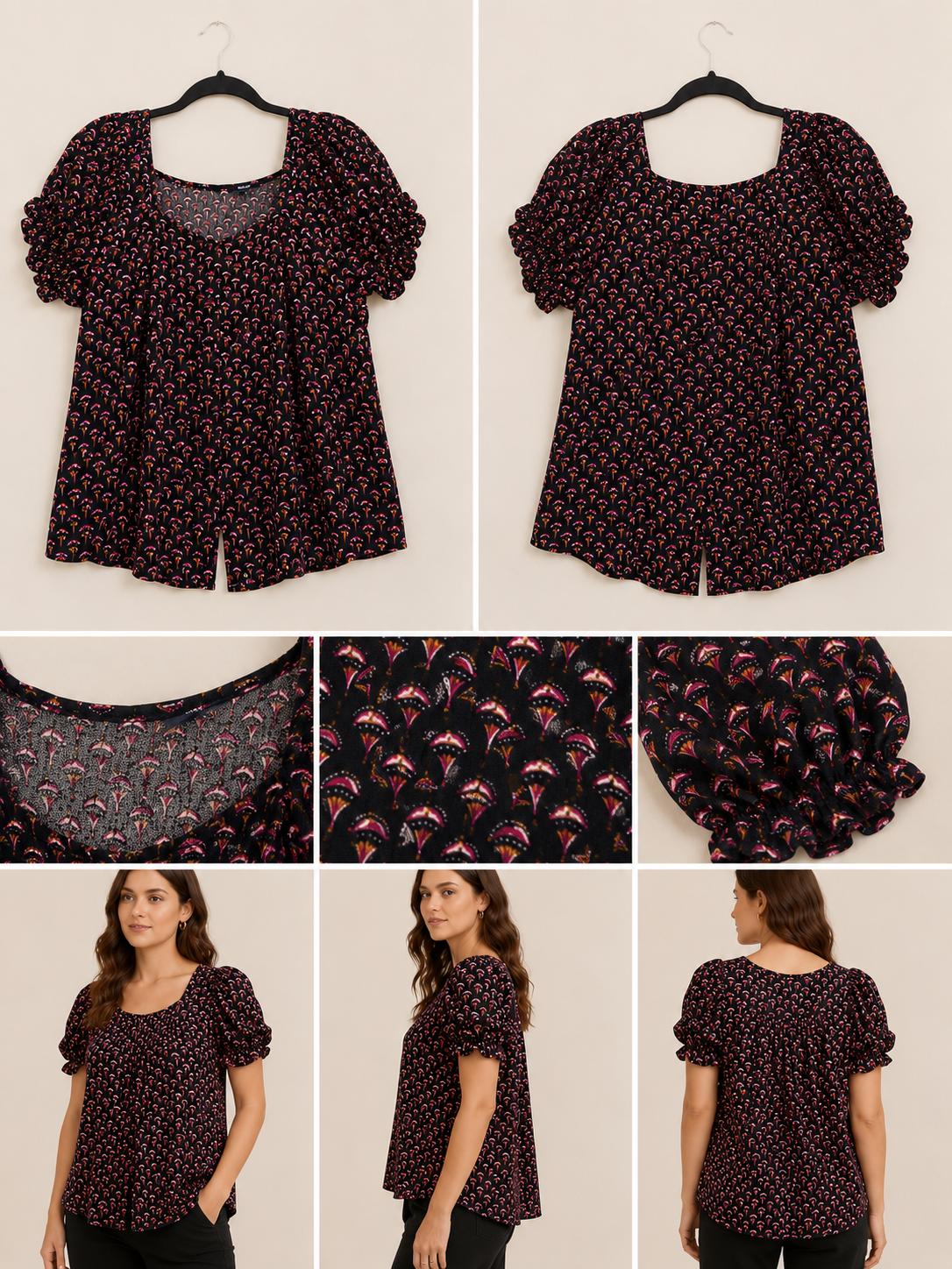 Blusa KIABI Estampada – Preto/Rosa (XL)