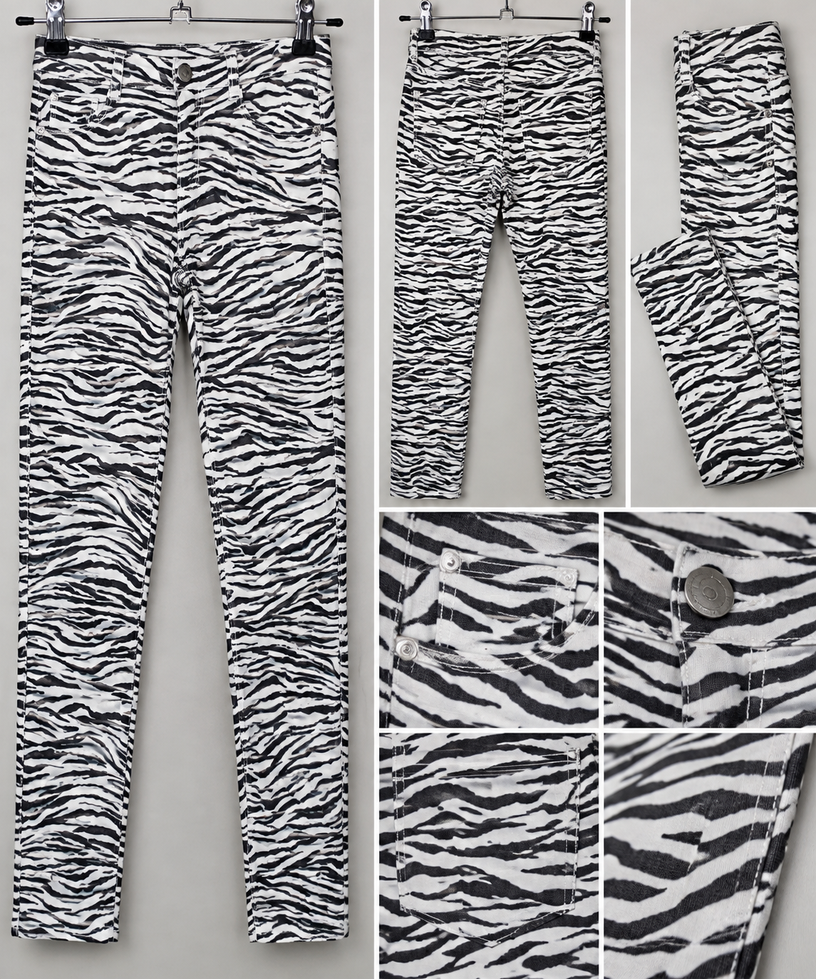 Segunda Mão | Calças com Estampado Zebra Preto e Branco – Tamanho 40