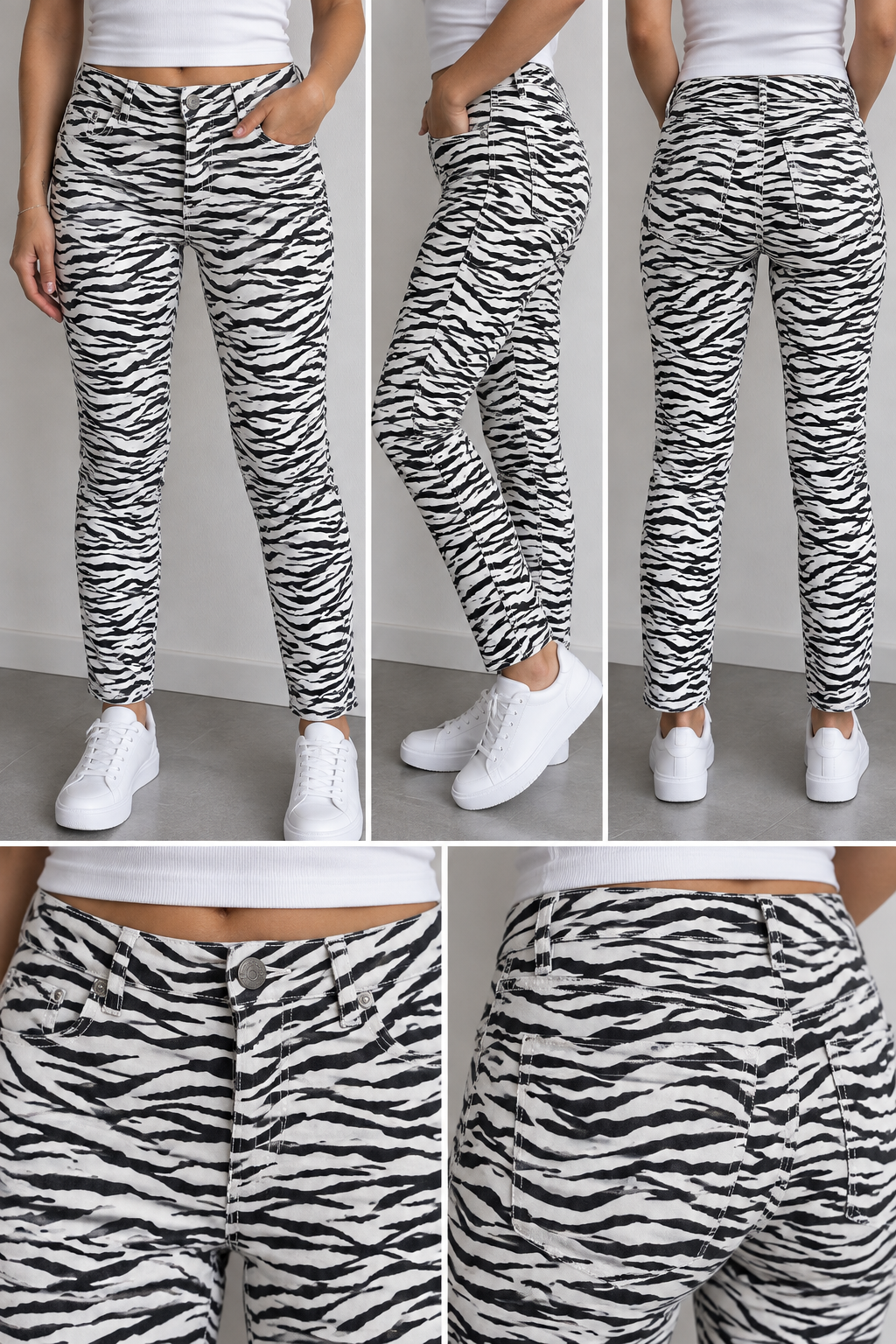 Segunda Mão | Calças com Estampado Zebra Preto e Branco – Tamanho 40