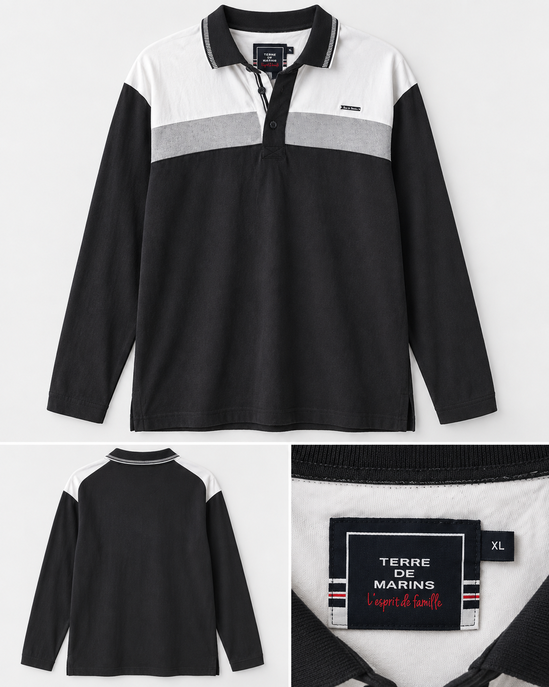 Segunda Mão | Polo Terre de Marins Preto, Branco e Cinzento – Tamanho XL