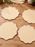 Set of Round Placemats x4 – Pinkish Beige Fabric & Crochet Border