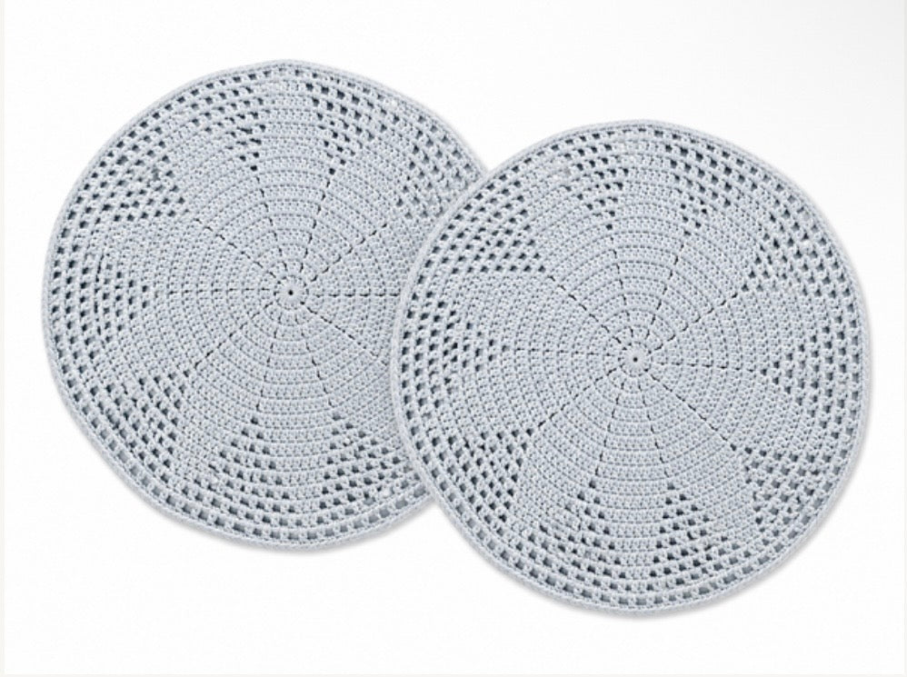 Round Crochet Table Mat x2 - Light Blue