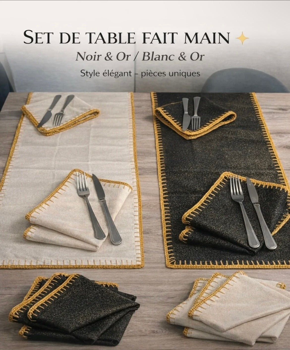 Complete Handmade Table Set – Black & Gold