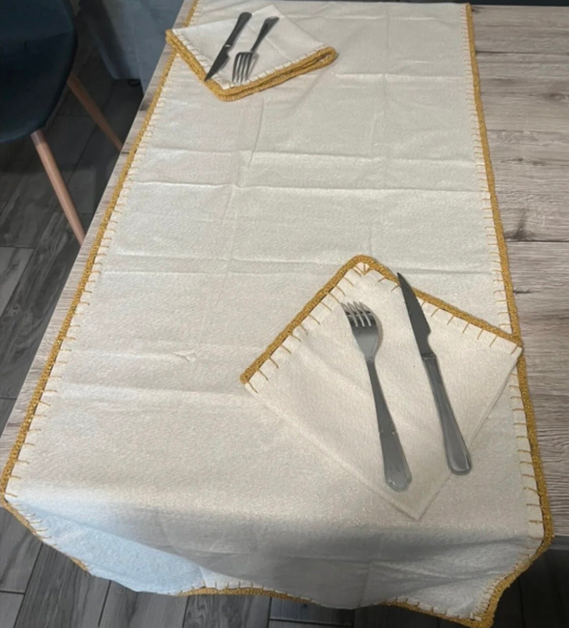 Complete Handmade Table Set – White & Gold