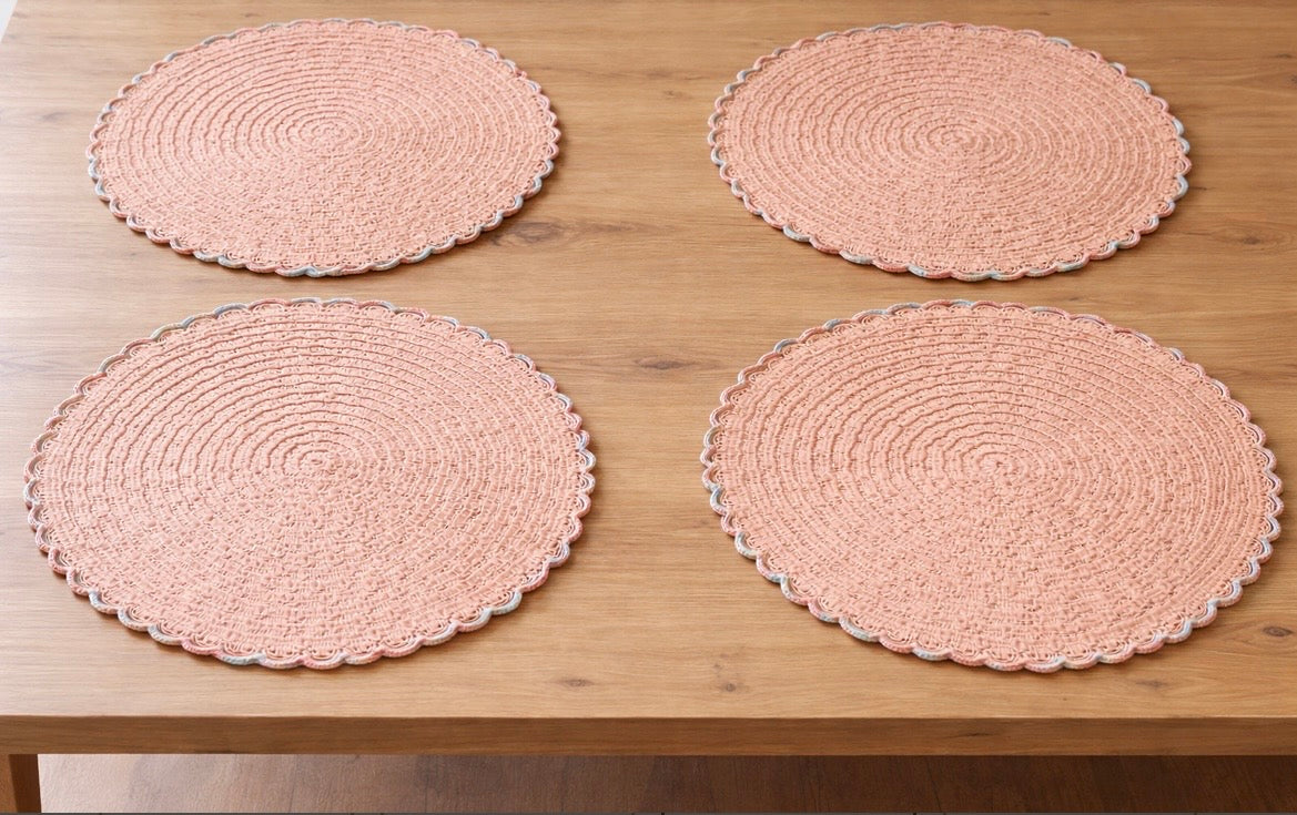 Large Round Crochet Placemat – Salmon & Terracotta – Set of 4