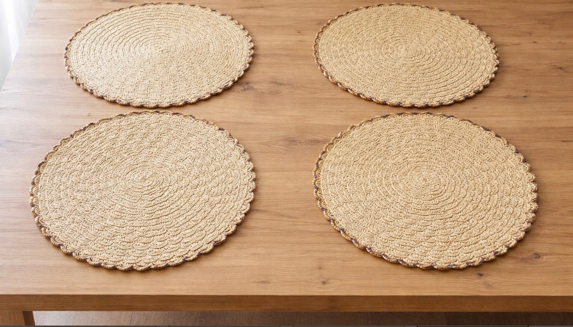 Round Large Table Mat – Natural Beige & Brown Outline
