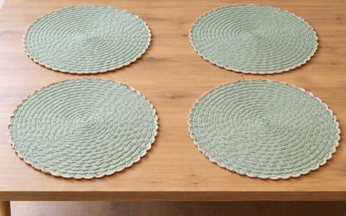 Round Large Dining Table – Sage Green & Ecru