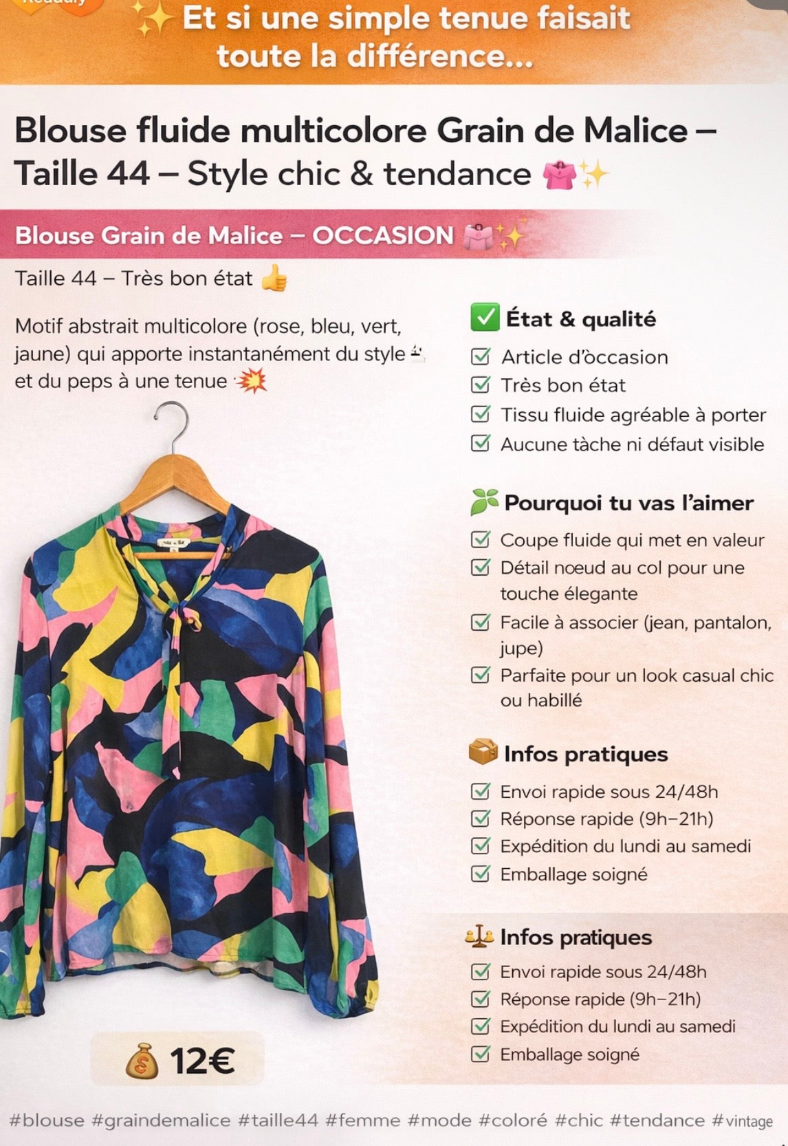 Blusa Fluida Multicolor Segunda Mão – Tamanho 44