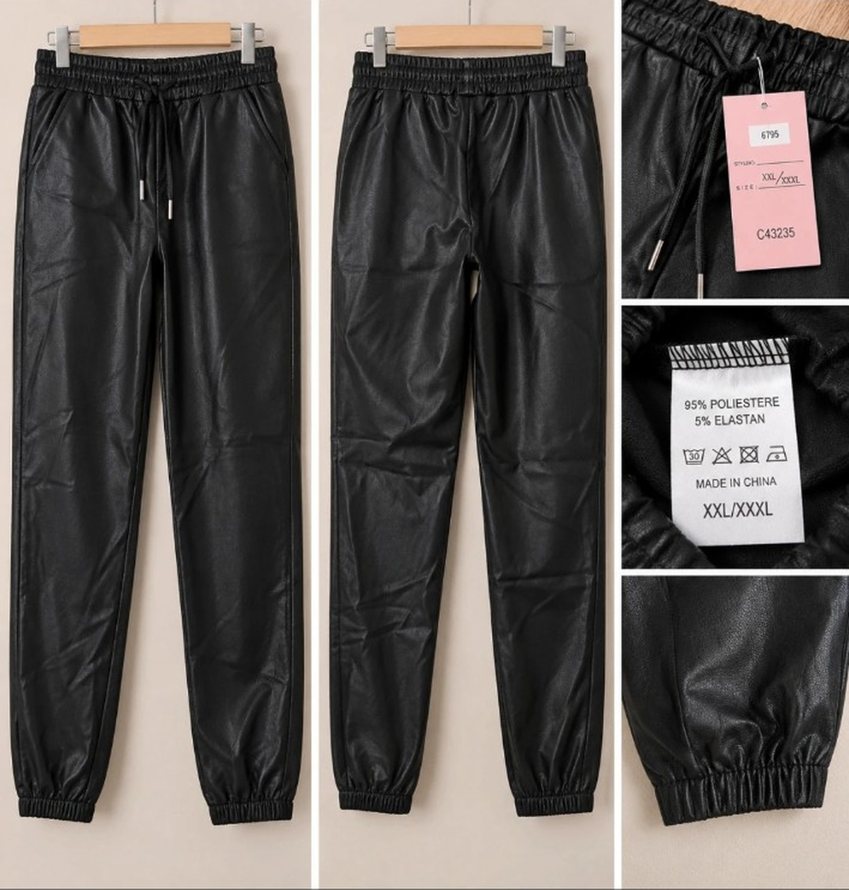 Calças jogger preto XXL/XXXL não portadas, etiquetas originais e composição 95% poliéster 5% elastano