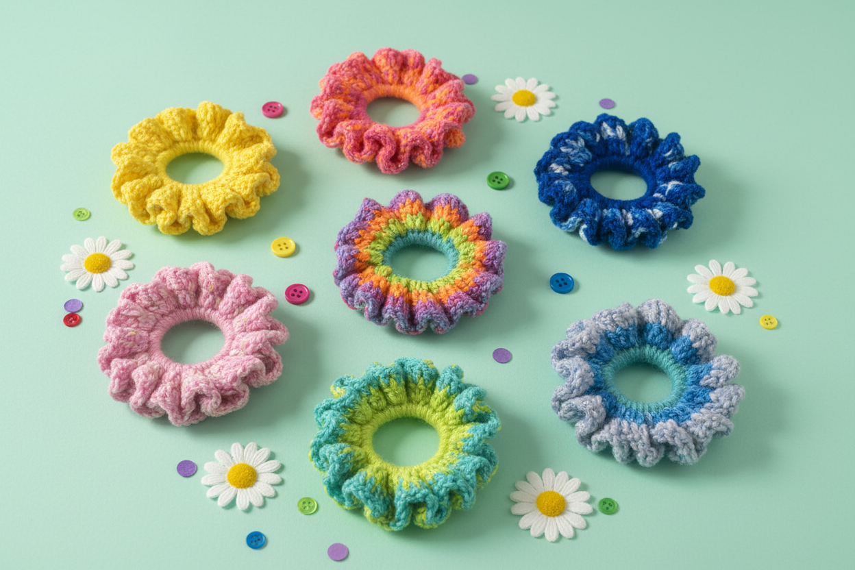Chouchous de crochet artesanal para bebés e meninas